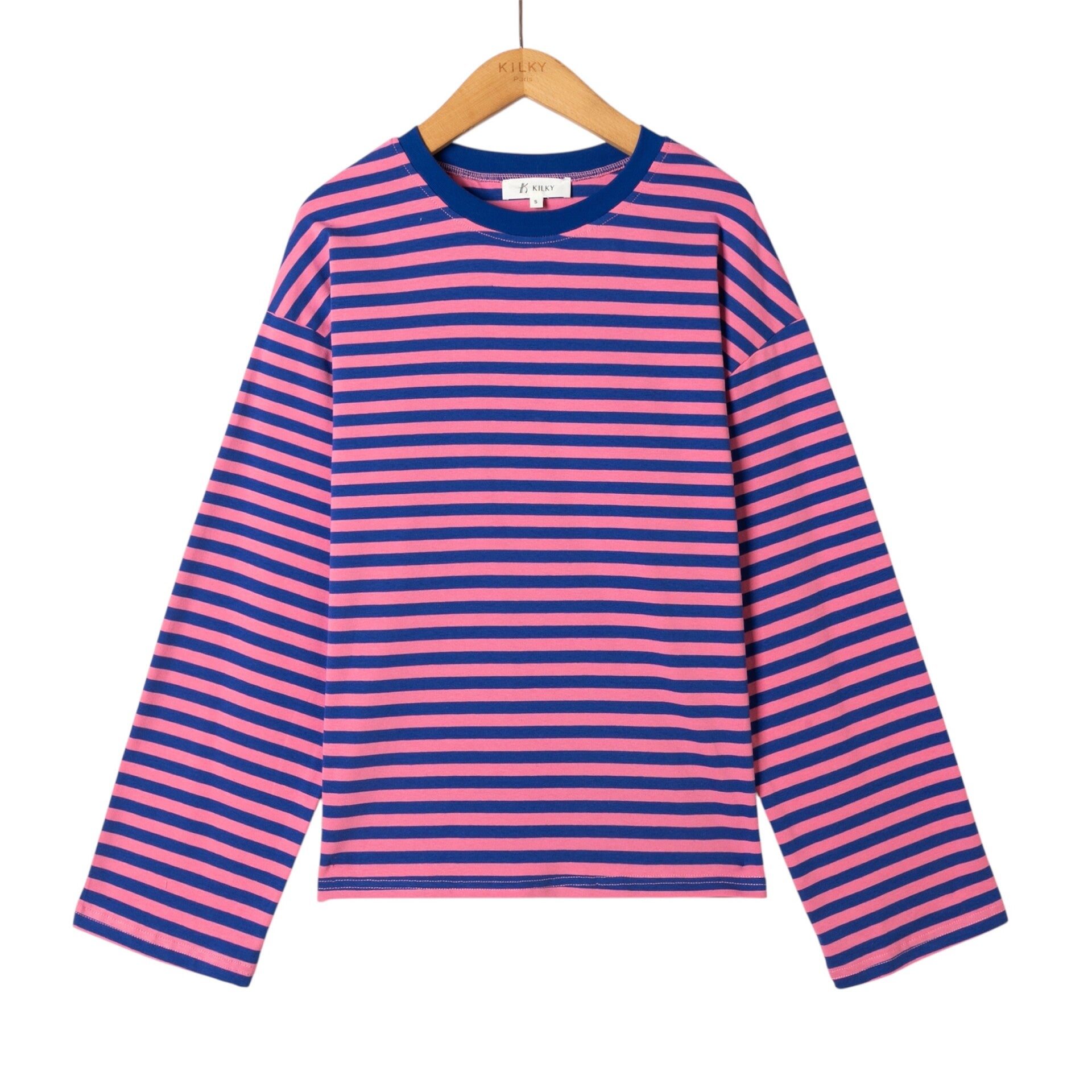 Shirt streep roze/blauw