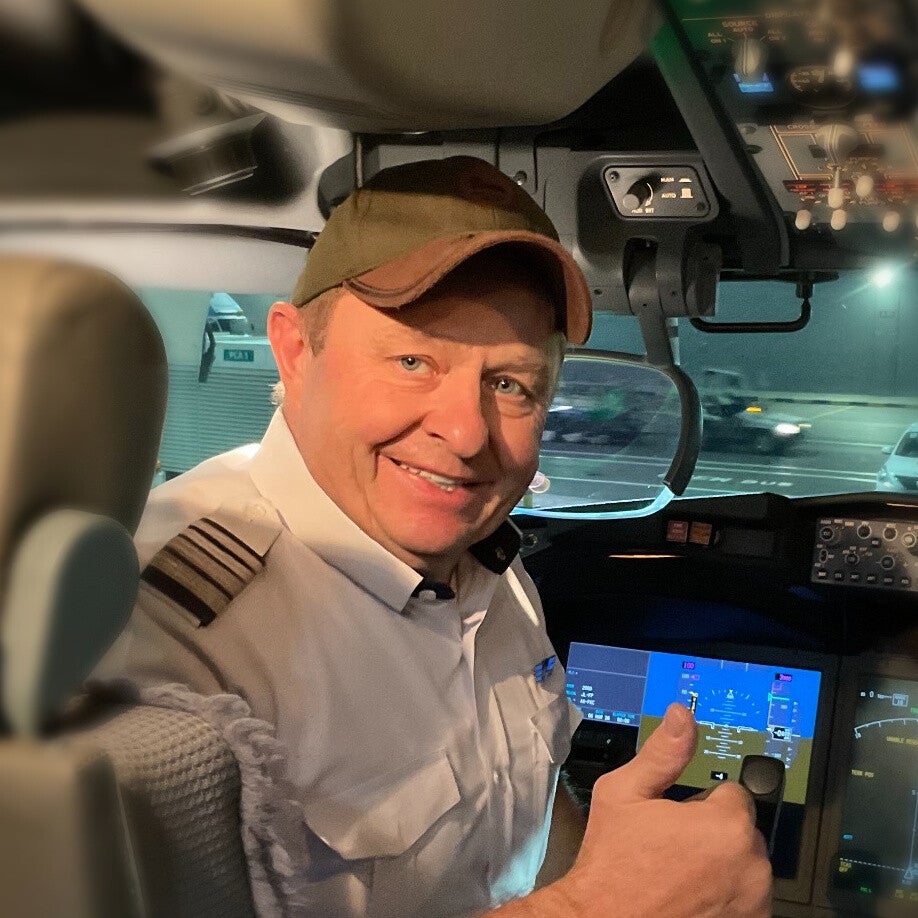 Captain Stephan Bamps in the cockpit