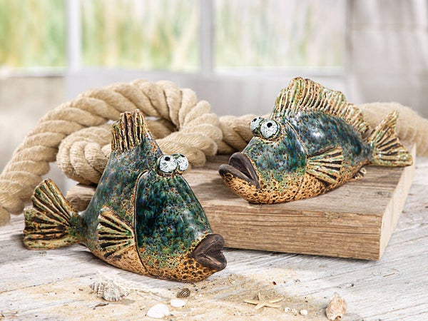 Gilde Franjo – Decoratieve Keramieken Vis – Blauw – 20 cm