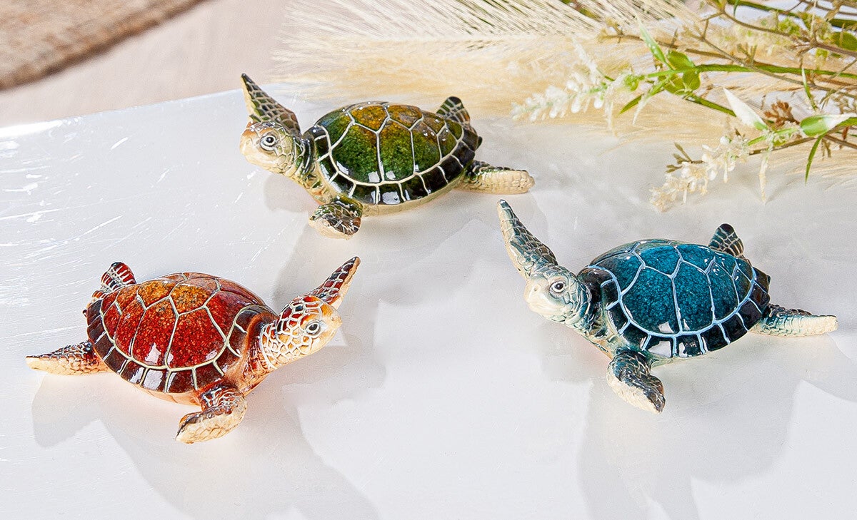 Gilde Laureen – Decoratieve Zeeschildpad – Blauw, Groen of Rood – 10 cm