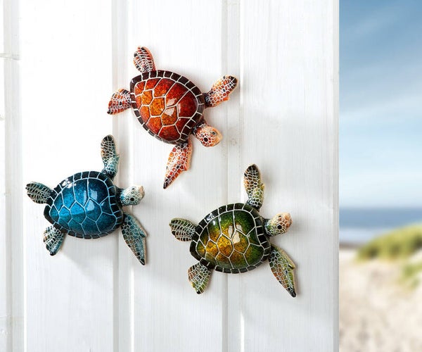 Gilde Laureen – Decoratieve Wanddecoratie Zeeschildpad – Blauw, Groen of Rood – 13,5 cm
