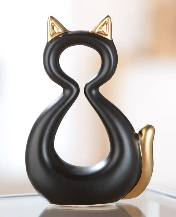 Gilde Catty – Decoratieve Keramieken Kat – Zwart en Goud – 17 cm