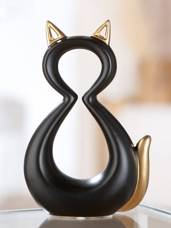 Gilde Catty – Decoratieve Keramieken Kat – Zwart en Goud – 22 cm