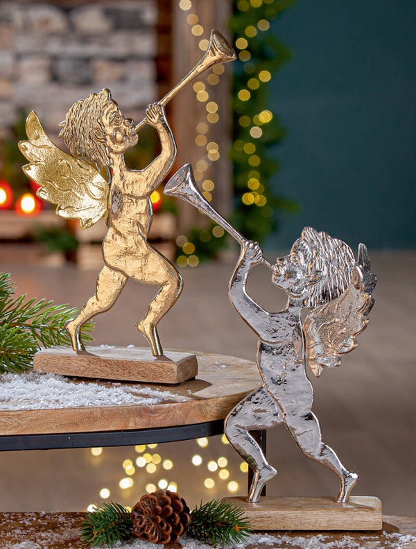 Gilde Baby Angel – Decoratieve Engel met Trompet – Goud of Zilver – 33,5 cm