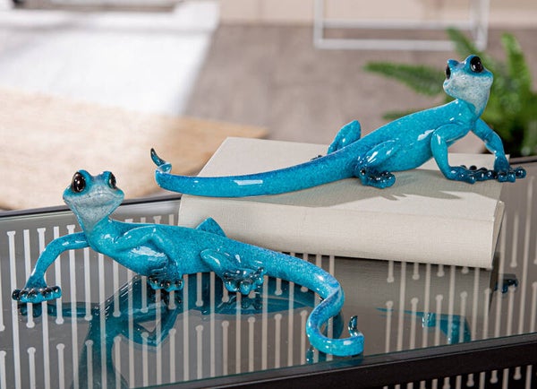 Gilde Eddie – Decoratieve Gekko – Turquoise Blauw – 25 cm