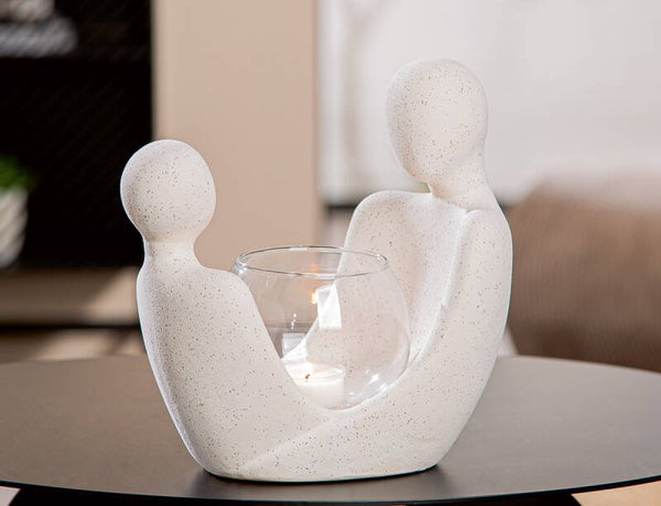 Gilde People – Decoratieve Windlichthouder met Twee Personen – Wit – 19,5 cm