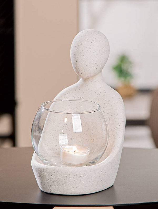 Gilde People – Decoratieve Windlichthouder met Persoon – Wit Keramiek – 19 cm