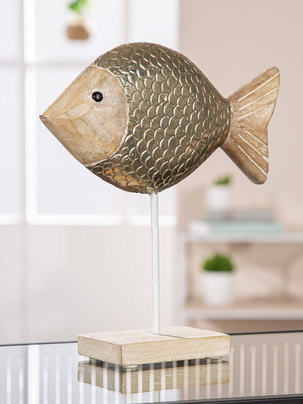 Gilde Beach – Decoratieve Vis op Standaard – Mangohout – 25 cm