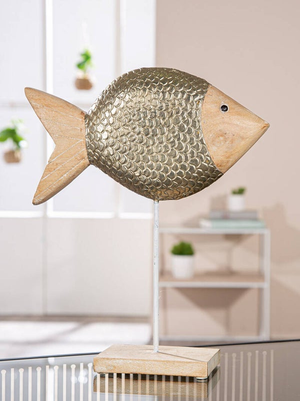 Gilde Beach – Decoratieve Vis op Standaard – Mangohout – 34 cm
