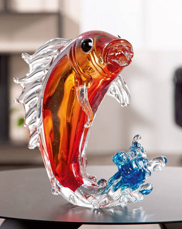 Gilde Glass Art Piscium – Decoratieve Glazen Vis – Rood en Oranje – 22 cm