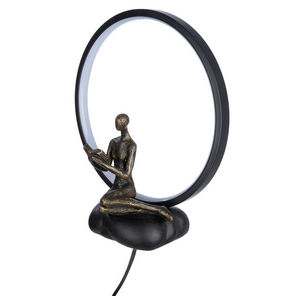 Gilde Reading Lady – LED Tafellamp met Lezende Vrouw – Zwart en Brons – 34,5 cm