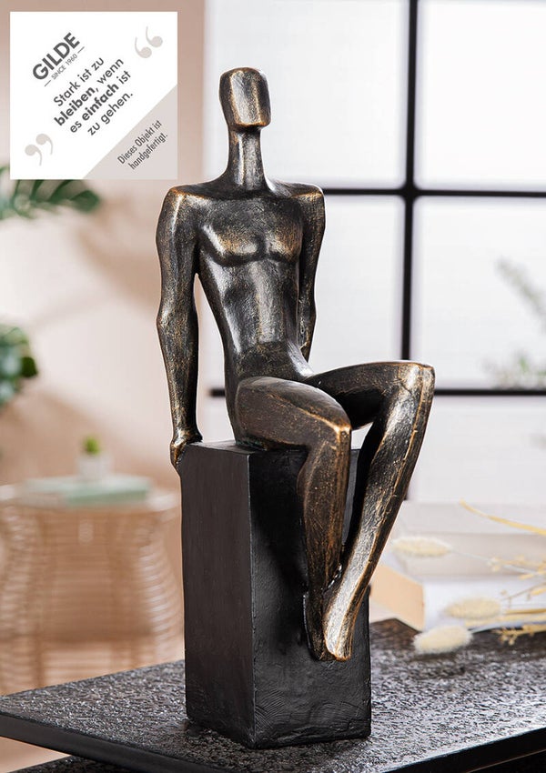 Gilde Eleganz – Decoratieve Sculptuur Zittende Man – Zwart en Brons – 39 cm