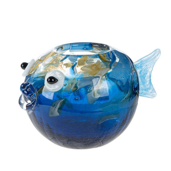 Gilde Glass Art Kandaru – Decoratieve Glazen Vis Vaas – Blauw – 22 cm