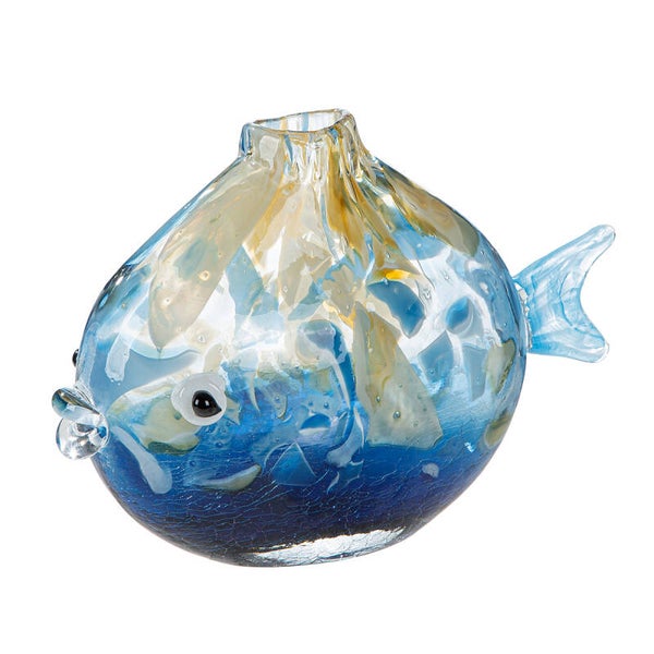 Gilde Glass Art Kandaru – Decoratieve Glazen Vis Vaas – Blauw – 27 cm