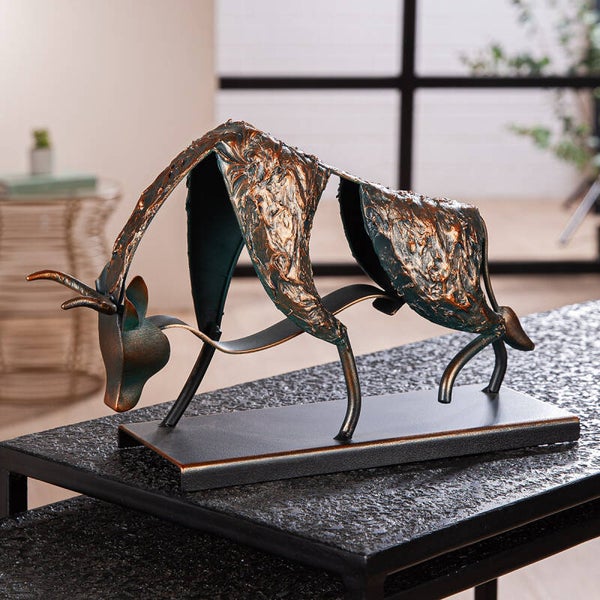 Gilde Velor – Decoratieve Stier Sculptuur – Bronskleurig IJzer – 32 cm