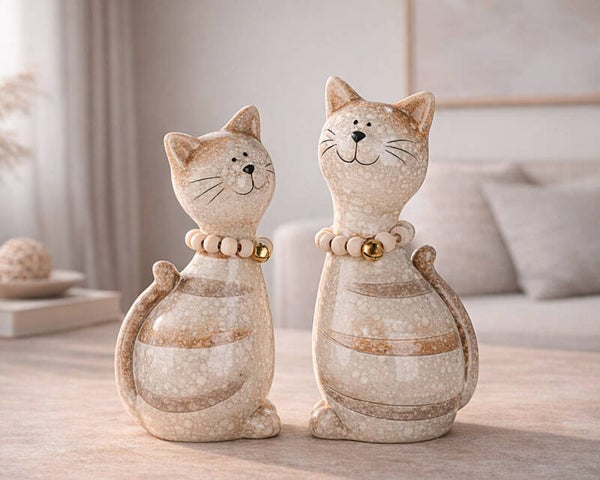 Gilde Belli – Decoratieve Keramieken Kat – Crème – 22 cm