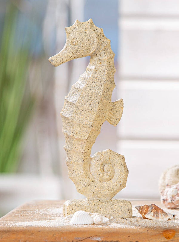 Gilde Sandy – Decoratief Zeepaardje op Voet – Naturel – 17,5 cm