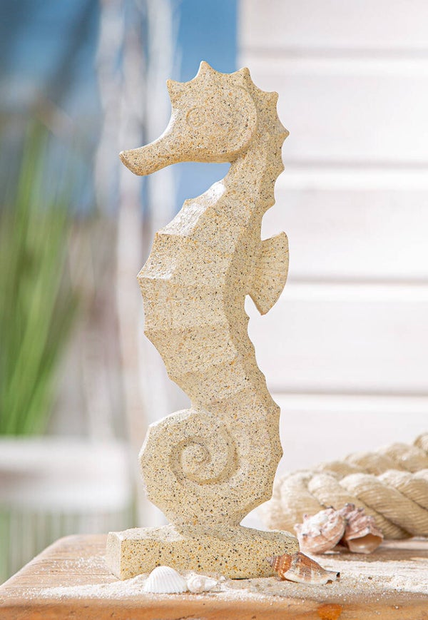Gilde Sandy – Decoratief Zeepaardje op Voet – Naturel – 24 cm