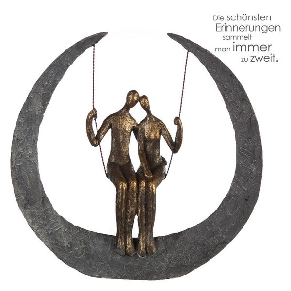 Gilde Swing – Decoratieve Skulptuur Paar op Schommel – Grijs/Bronze – 32 cm