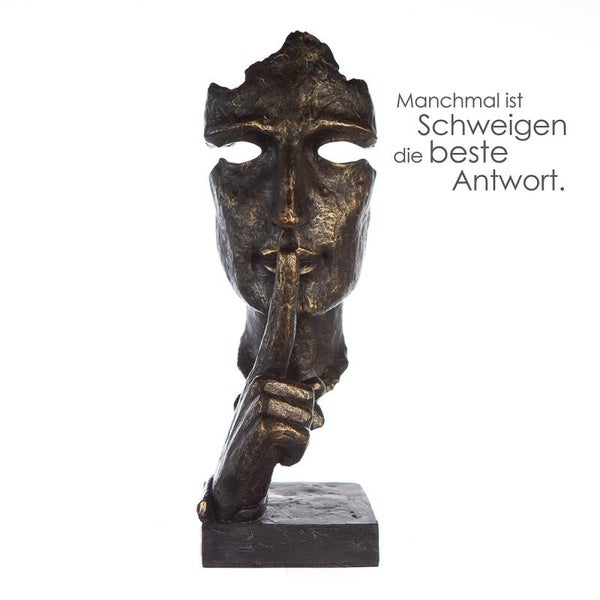 Gilde Silence – Decoratieve Sculptuur Gezicht met Vinger voor de Mond – Bronskleurig – 39 cm