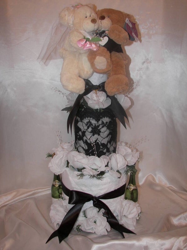 Black and White Wedding Towel Cake