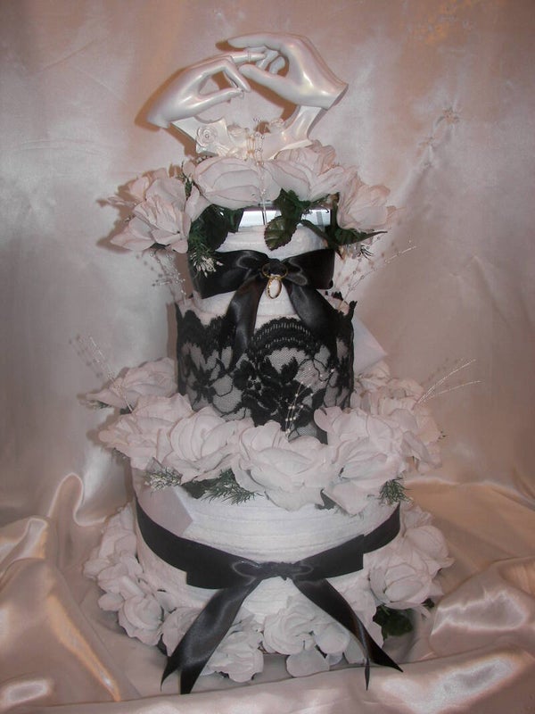 Black and White Wedding Towel Cake