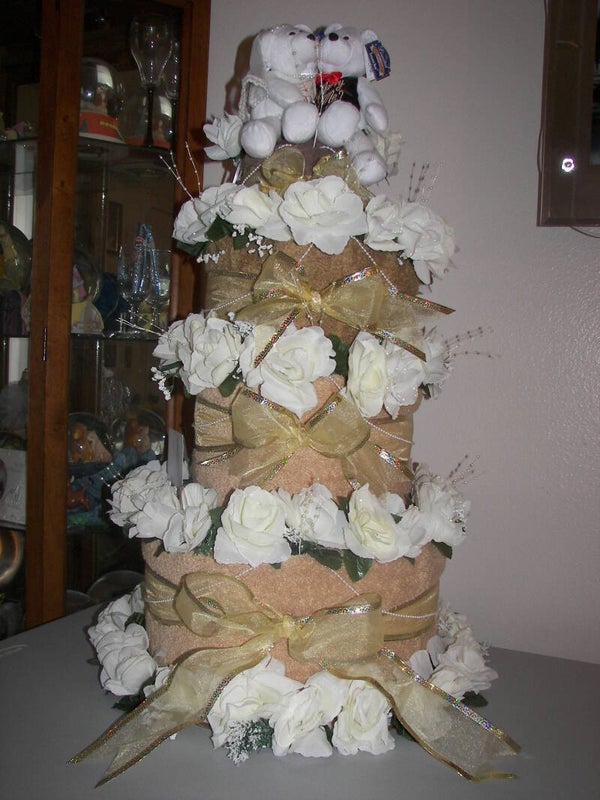 Tan and White Wedding Towel Cake