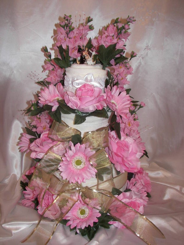 Pink and White Wedding Towel Cake