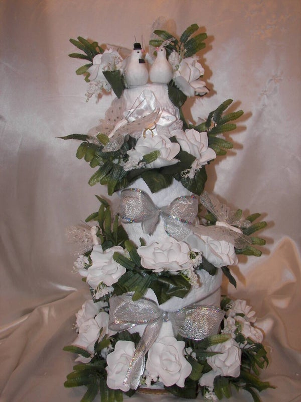 White Wedding Doves Towel Cake