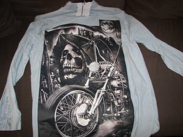 Motorcycle Scull on Jean Shirt