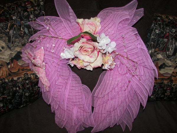 Beautiful Pink Angel Wreath With Lights