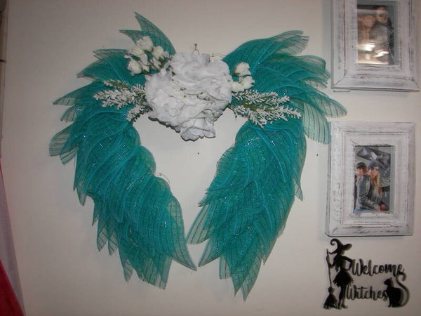 Beautiful Teal Angel Wreath With Lights
