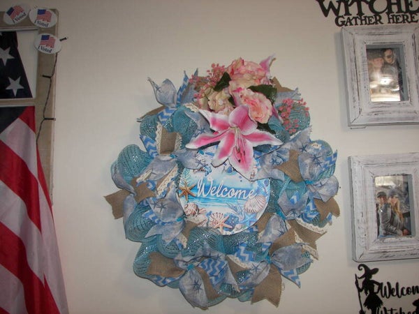 Beautiful Welcome Seashell Angel Wreath With Lights