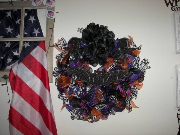 Black Bat Wreath with Lights