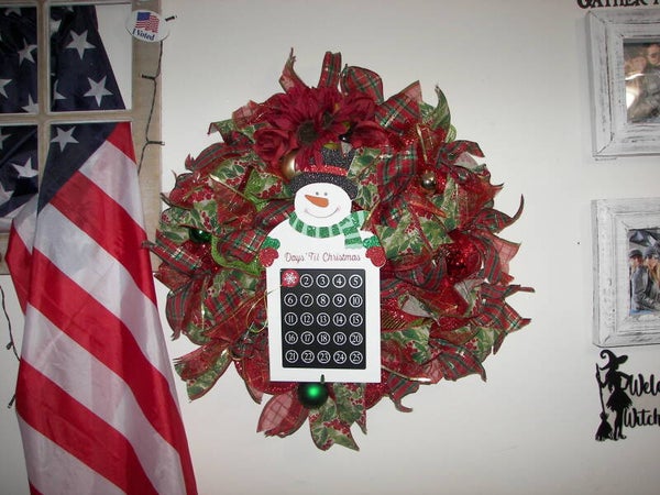 Snowman December calendar Wreath with Lights