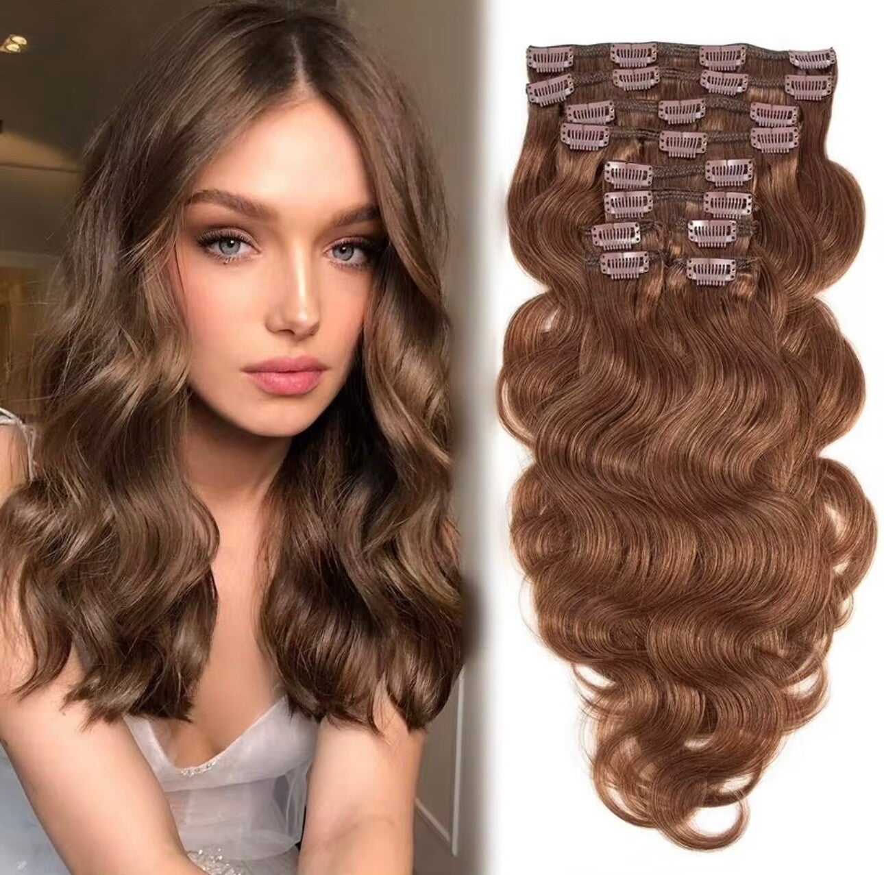 Clips Castaño Claro Ondulado