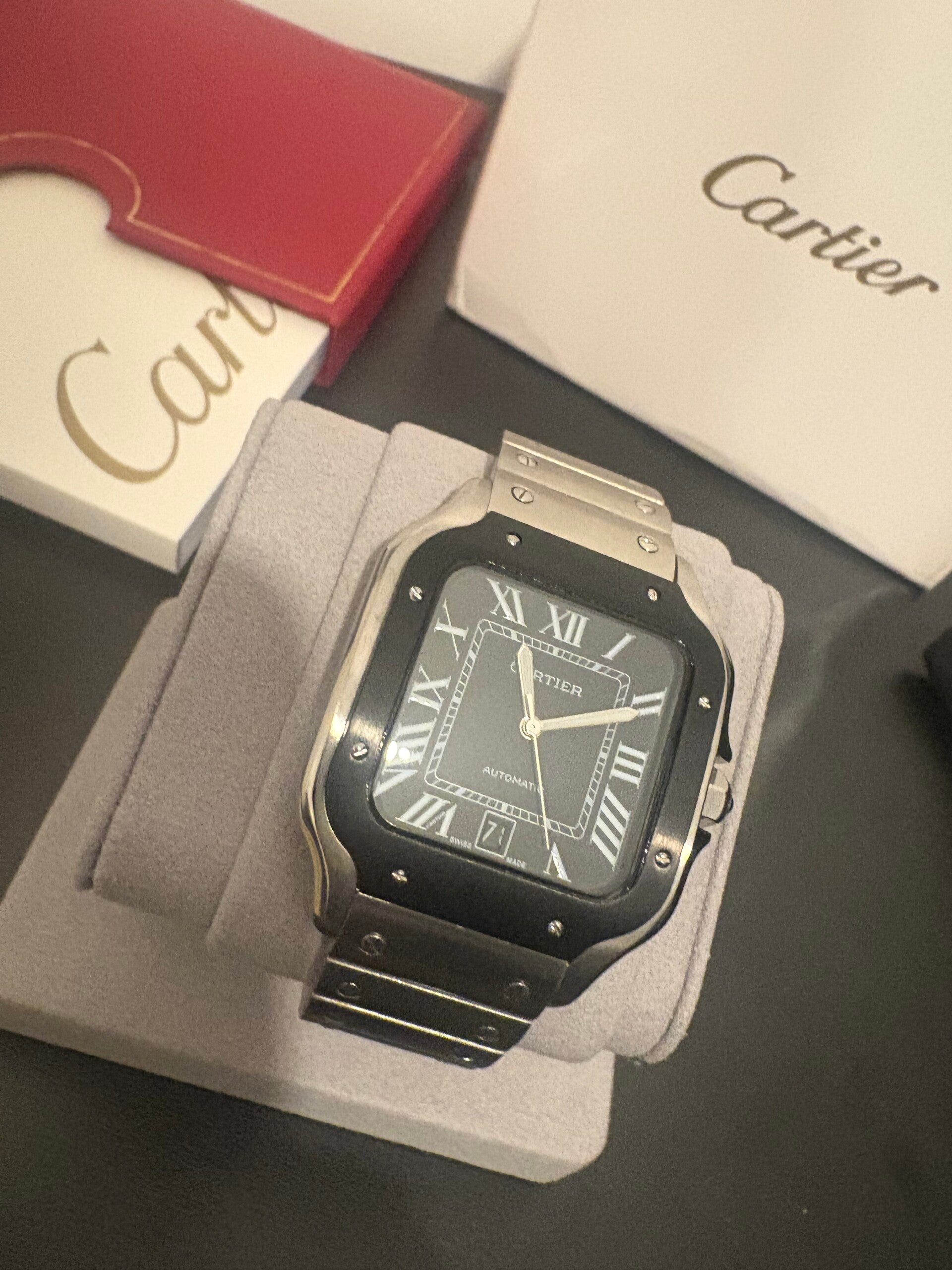 Cartier santos black dial automatic clone