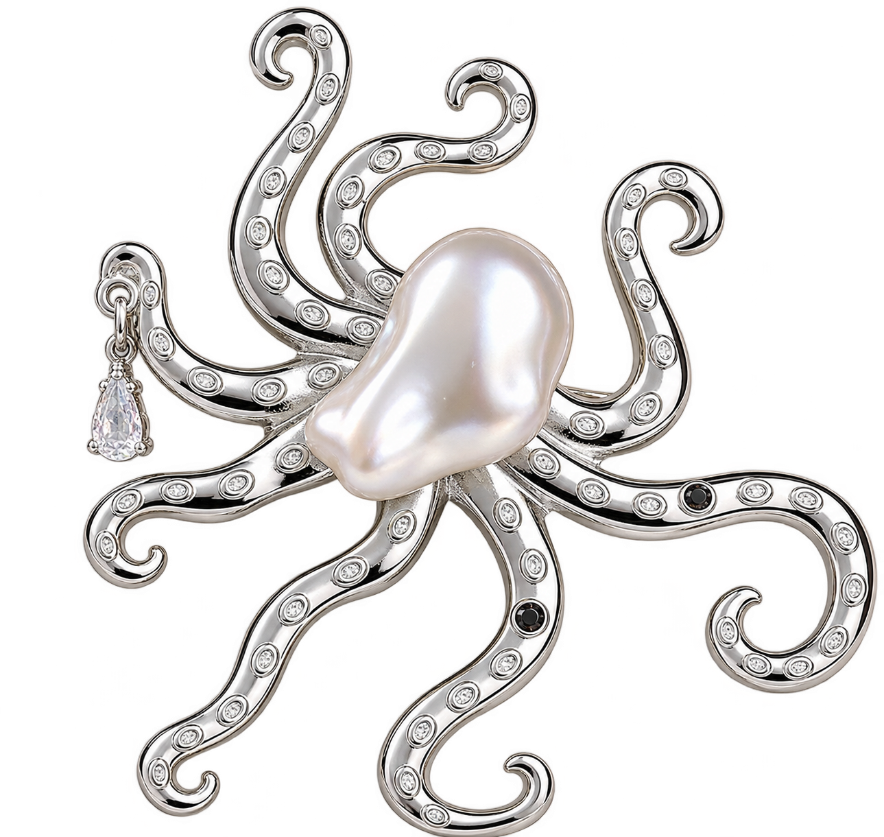 Zilverkleurige octopus broche