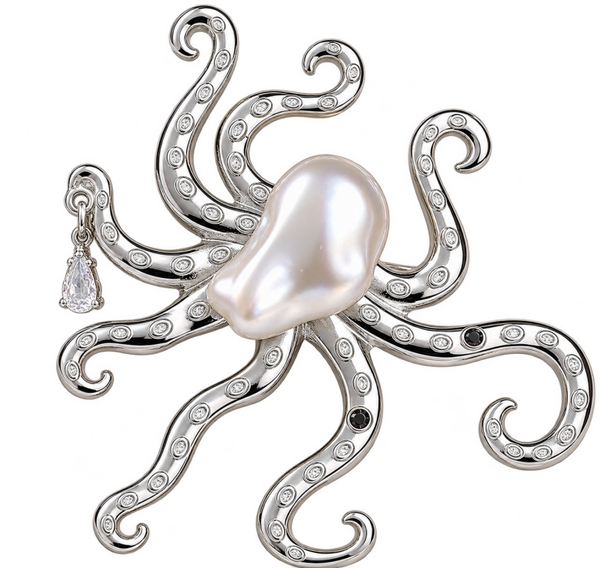 Zilverkleurige octopus broche