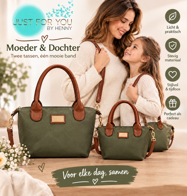Moeder dochter tassen set army groen