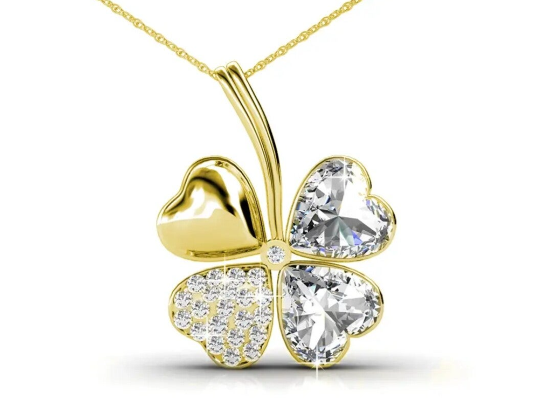 Klavertje 4 goud - kristal