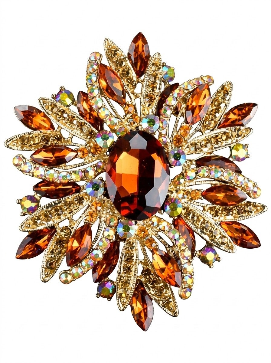 Goudbruine bloemen broche