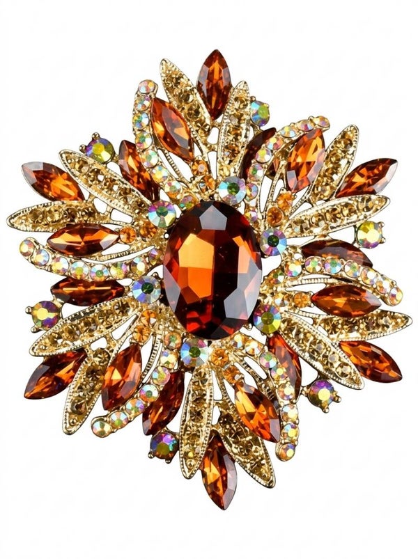 Goudbruine bloemen broche