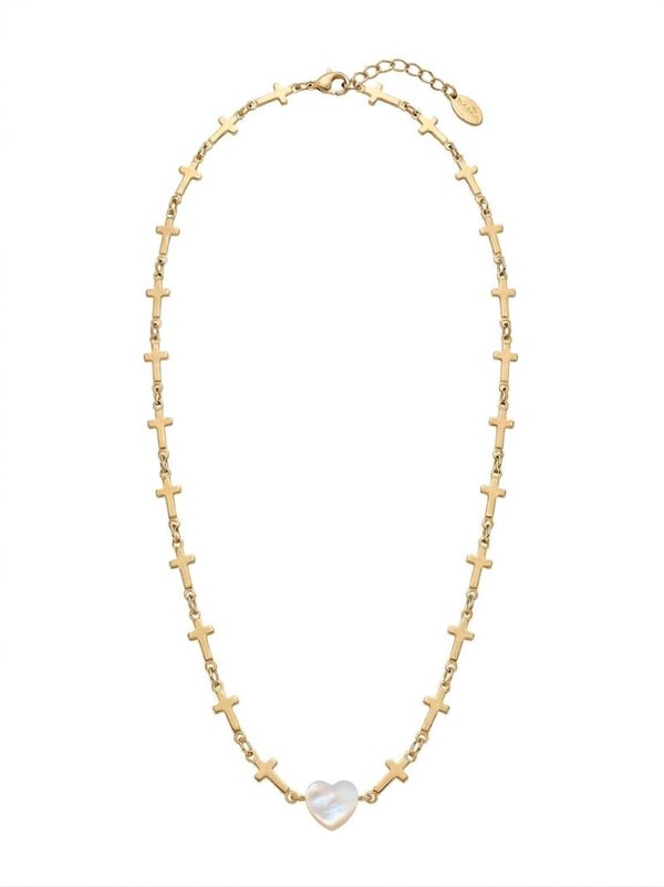Kruisjes ketting met creme wit hartje