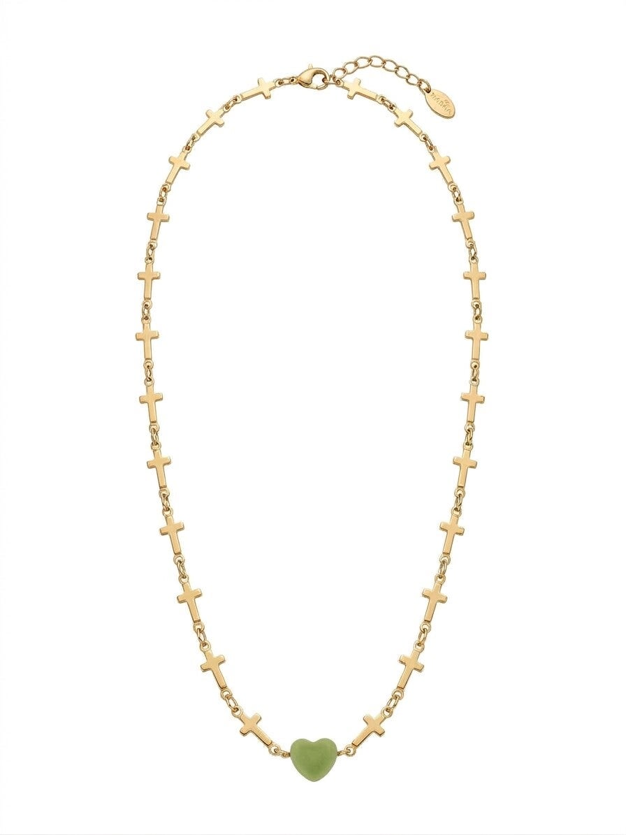 Kruisjes ketting met groen hartje