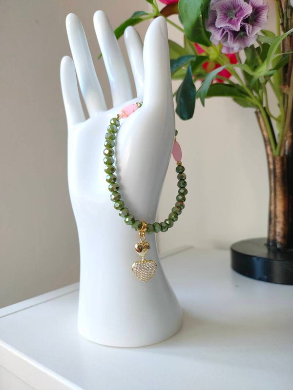 Groen roze armband met charm