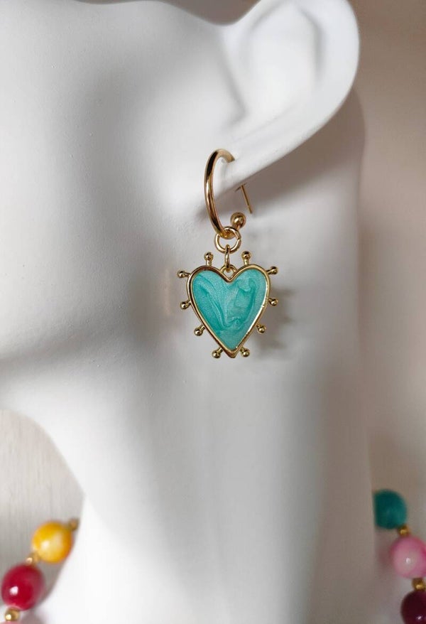 Aqua hearts oorbellen
