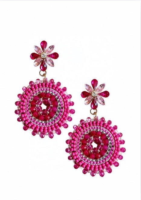 Roze bohemian oorbellen