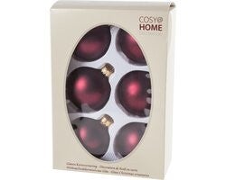 KERSTBAL SET6 MAT DONKERROOD D7CM GLAS, 2 sets a 6 stuks