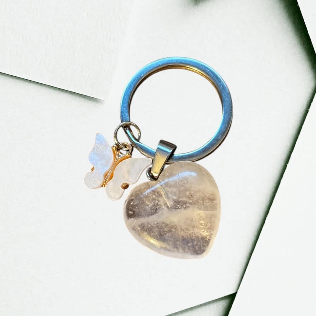 Clear Quartz and Butterfly Keychain